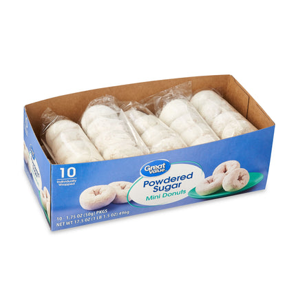 Great Value Powdered Sugar Mini Donuts, 17.5 Oz, 40 Count