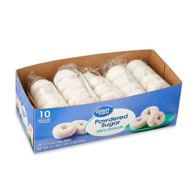 Great Value Powdered Sugar Mini Donuts, 17.5 Oz, 40 Count