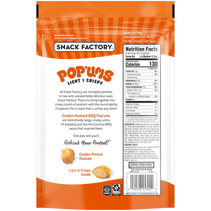 Snack Factory Pop'Ums Golden Mustard BBQ Pretzel Snacks, 9 Oz Bag