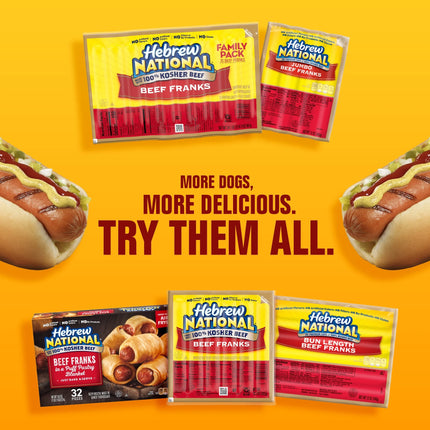 Hebrew National 100% Kosher Beef Franks, Hot Dogs, 10.3 Oz 6 Count