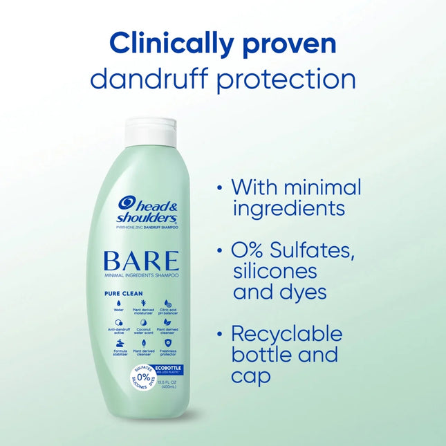 Head and Shoulders Bare Pure Clean Dandruff Shampoo, Anti-Dandruff Treatment, 13.5 FL Oz
