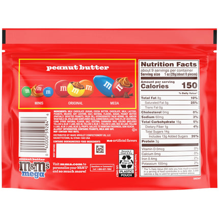 M&M'S Mega Peanut Butter Chocolate Candy, Sharing Size- 8.6 Oz Bag