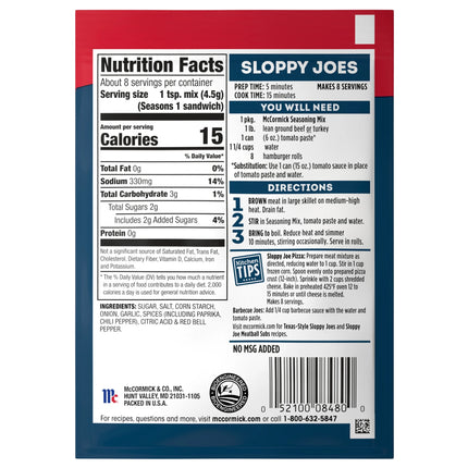 Mccormick Sloppy Joes Seasoning Mix, 1.31 Oz Packet