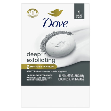 Dove Beauty Bar Soap for Women Deep Exfoliating Charcoal Powder & Glycerin All Skin, 3.75 Oz 4 Bars