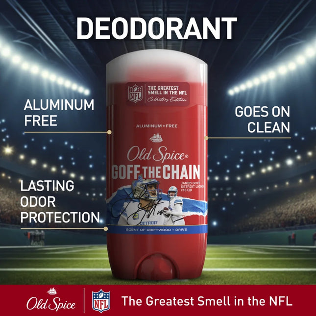 Old Spice Men'S Aluminum Free Deodorant, NFL Collection, Goff the Chain, Driftwood + Drive, 3Oz