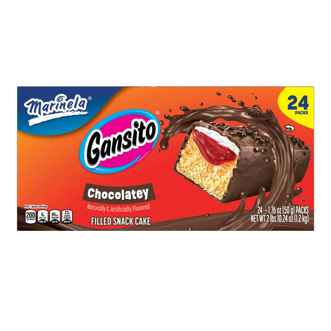 Marinela Gansito Strawberry Filled Snack Cake, 24 Packs, Chocolate Flavored Covered Snack Cakes, 42.24 Oz Multipack
