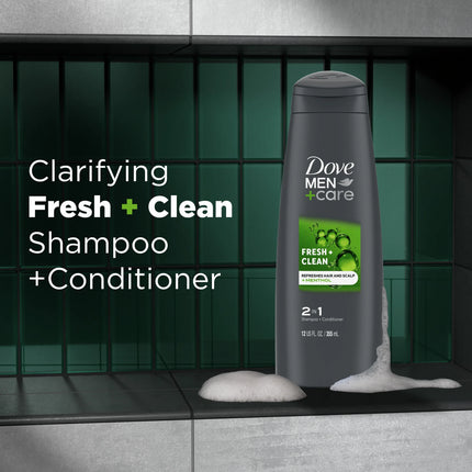 Dove Men+Care Fresh Clean 2-In-1 Shampoo and Conditioner with Caffeine and Menthol, 12 Fl Oz