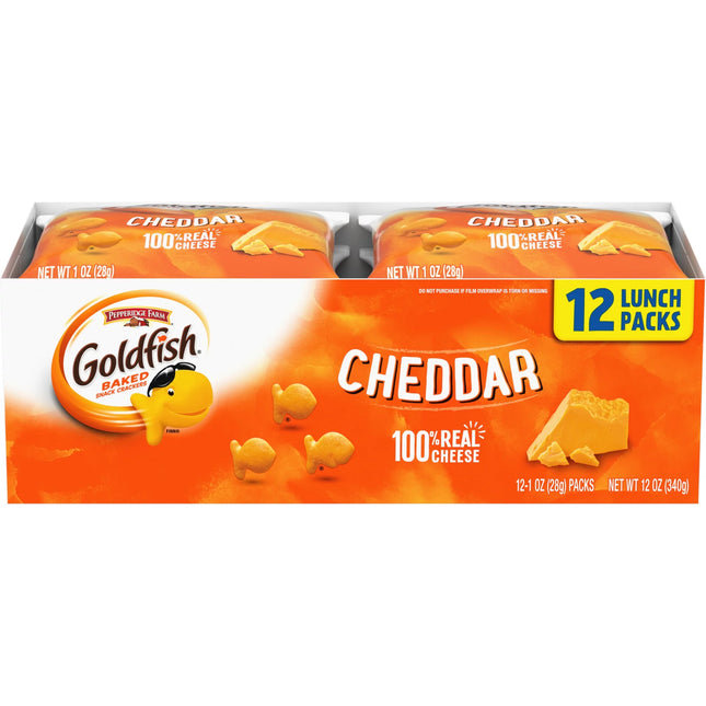 Goldfish Cheddar Cheese Crackers, Snack Packs, 1 Oz, 12 Count Multi-Pack Tray