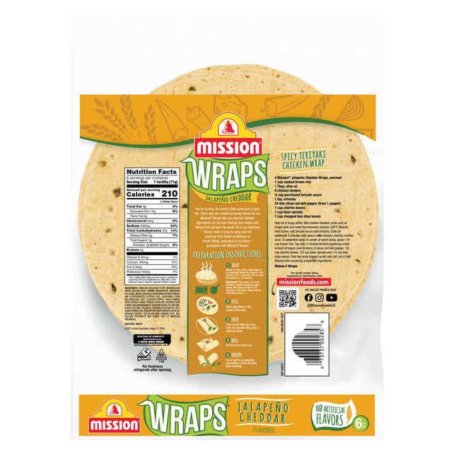 Mission Wraps Jalapeno Cheddar, 6 Count
