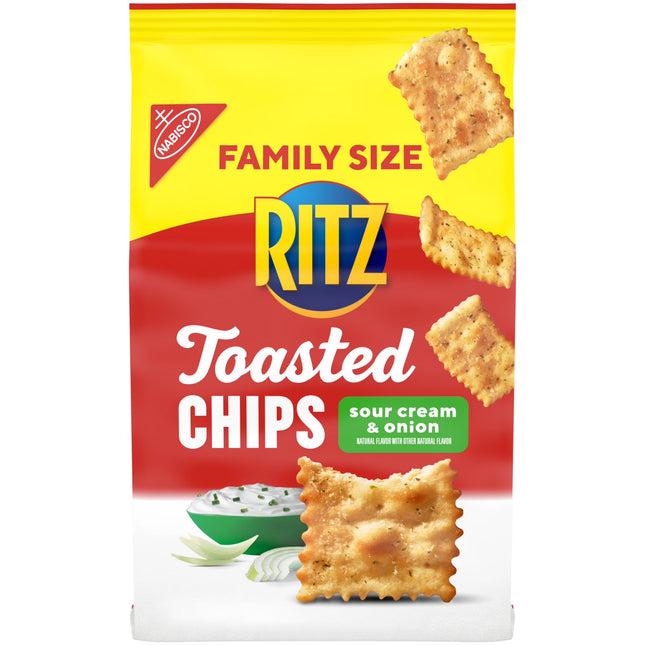 RITZ Toasted Chips Sour Cream and Onion Crackers, Party Snacks, Family Size, 11.4 Oz