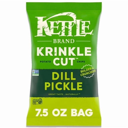 Kettle Brand Potato Chips, Krinkle Cut, Dill Pickle Kettle Chips, 7.5 Oz