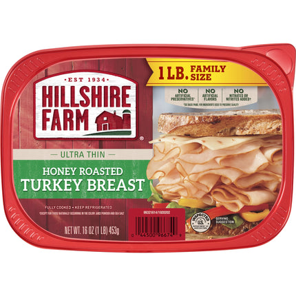Hillshire Farm Ultra Thin Sliced Honey Roasted Turkey Breast Deli Lunch Meat, 16 Oz Plastic Tub
