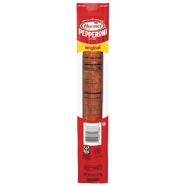 HORMEL Pepperoni Stick, Protein Snacks, Original, Refrigerated, 8 Oz Plastic Package