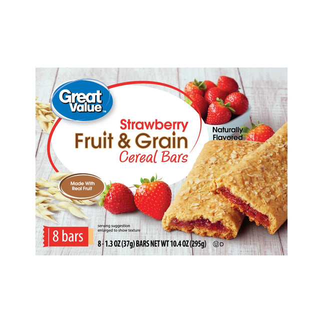Great Value Fruit & Grain Cereal Bars, Strawberry, 1.3 Oz, 8 Count