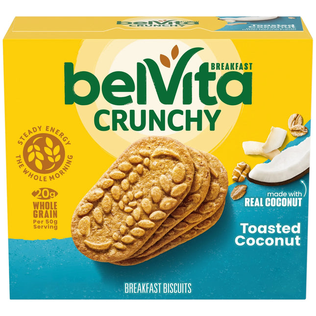 Belvita Breakfast Bars Biscuits, Toasted Coconut, 5 Packs (4 Biscuits per Pack)