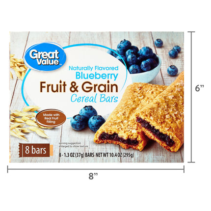 Great Value Fruit & Grain Cereal Bars, Blueberry, 1.3 Oz, 8 Count