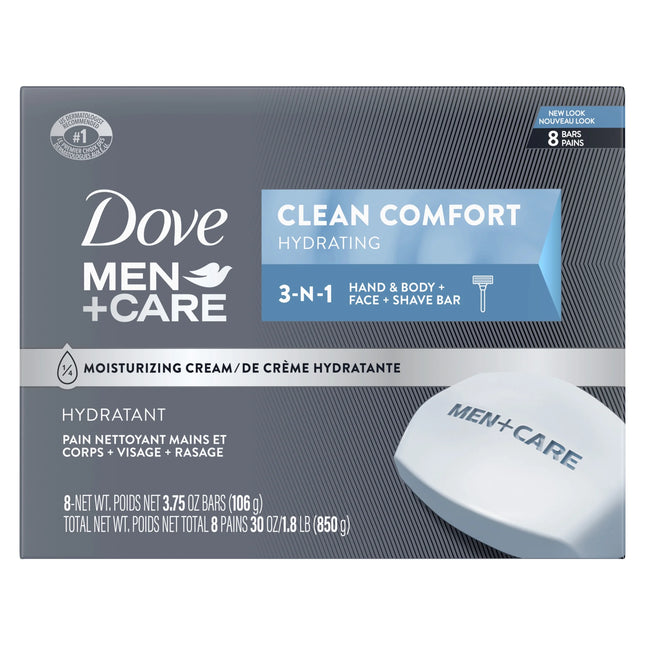 Dove Men+Care Body + Face Bar Mild Formula All Skin Type, Clean Comfort, 3.75 Oz 8 Bars