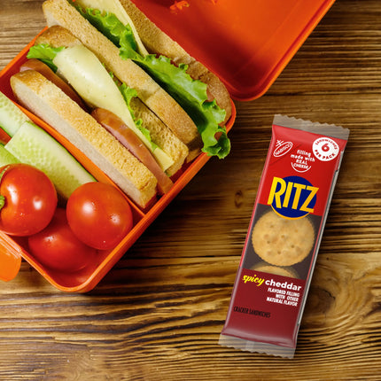 RITZ Spicy Cheddar Cheese Sandwich Crackers, Lunch Snacks, 8 Snack Packs (6 Crackers per Pack)
