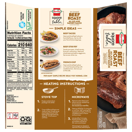HORMEL SQUARE TABLE Slow Simmered Beef Roast Au Jus and Savory Sauce, Refrigerated, 15 Oz Plastic Microwaveable Tray