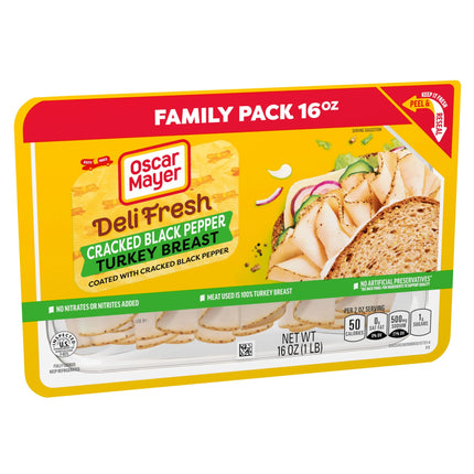 Oscar Mayer Deli Fresh Cracked Black Pepper Sliced Turkey Breast Deli Lunch Meat Family Size, 16 Oz Package