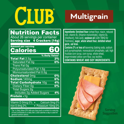 Club Multigrain Crackers, Lunch Snacks, 12.7 Oz