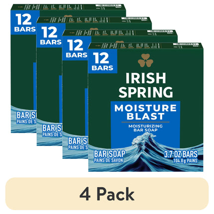 Irish Spring Moisture Blast Deodorant Bar Soap for Men, 3.7 Oz Bar (12 Pack)