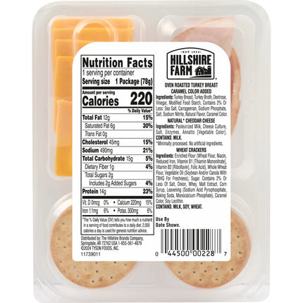 Hillshire Farm Protein Snack Pack, Turkey, Cheddar Cheese, Wheat Crackers, 2.76 Oz