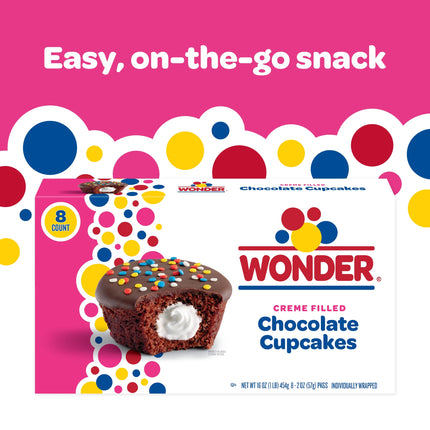 Wonder Crème Filled Chocolate Cupcakes, Individually Wrapped Cupcakes, 8 Count