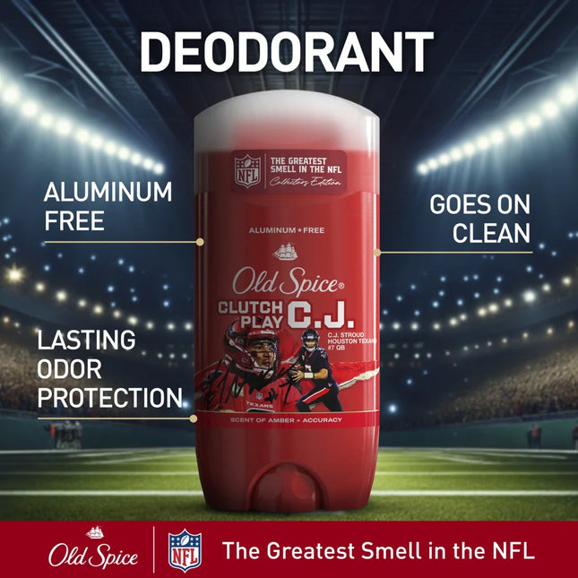 Old Spice Men'S Aluminum Free Deodorant, NFL Collection, Clutch Play CJ Stroud, Amber + Accuracy Scent, 3Oz