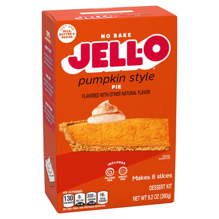 Jell-O No Bake Pumpkin Style Pie Dessert Kit with Filling Mix & Crust Mix, 9.2 Oz Box