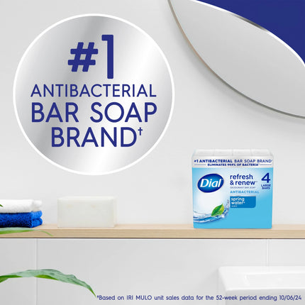 Dial Antibacterial Bar Soap, Refresh & Renew, Spring Water, 4 Oz, 4 Bars