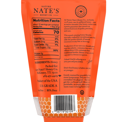 Nature Nate'S Honey: 100% Pure, Raw, and Unfiltered Honey Pouch - 14 Fl Oz Gluten-Free Honey