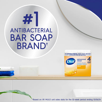 Dial Antibacterial Deodorant Bar Soap, Advanced Clean, Gold, 4 Oz, 4 Bars