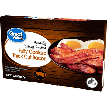 Great Value Hickory Smoked Fully Cooked Thick Cut Bacon, 2.1 Oz