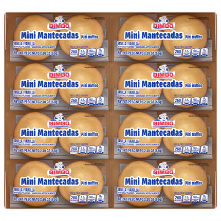 Bimbo Mini Mantecadas Vanilla Muffins, 8 Twin Packs, Mini Muffins, 17.64 Oz Tray