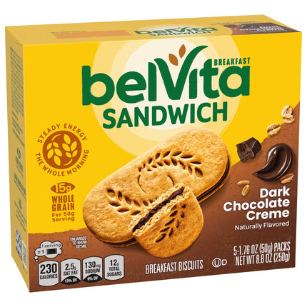 Belvita Breakfast Bar Biscuit Sandwiches Dark Chocolate Creme, 5 Packs