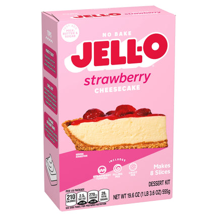 Jell-O No Bake Strawberry Cheesecake Dessert Kit with Strawberry Topping, Filling Mix and Crust Mix, 19.6 Oz Box