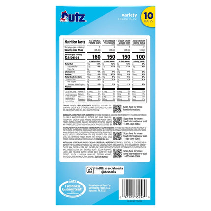 Utz Snack Pack, Variety Pack, Potato Chips, 1 Oz, 10 Count