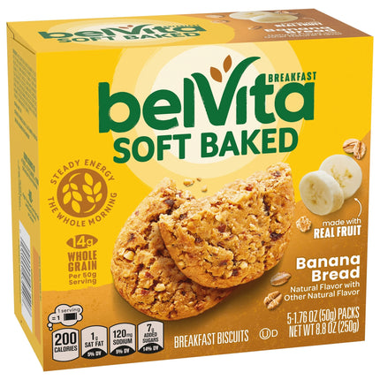 Belvita Soft Baked Breakfast Bars, Banana Bread, 5 Packs (1 Biscuit per Pack)