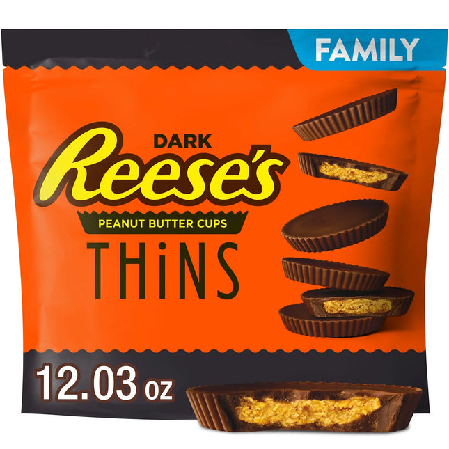 Reese'S Thins Dark Chocolate Peanut Butter Cups Candy, Family Pack 12.03 Oz