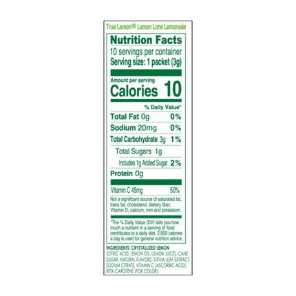 True Lemon Lemon Lime Lemonade Drink Mix Powder, 10 Calories, No Artificial Sweeteners, 10 Count