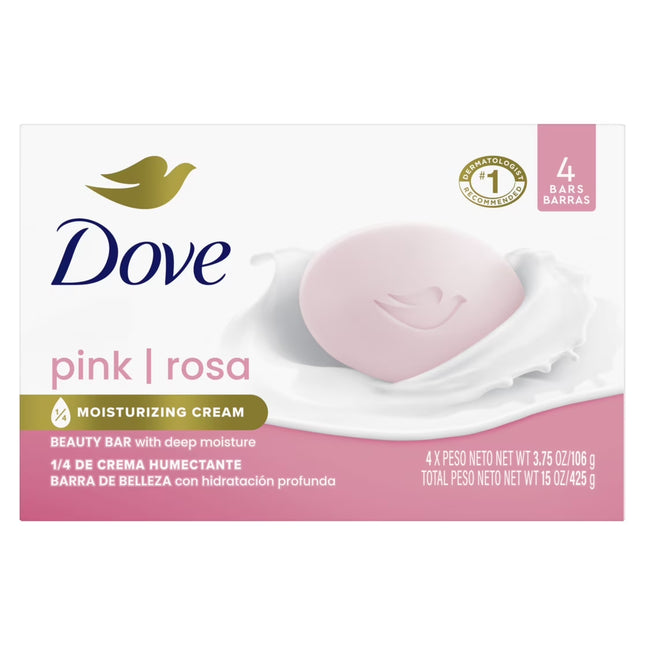 Dove Beauty Bar Women'S Bath Soap Gentle Pink Rosa Moisturizing All Skin, 3.75 Oz 4 Bars