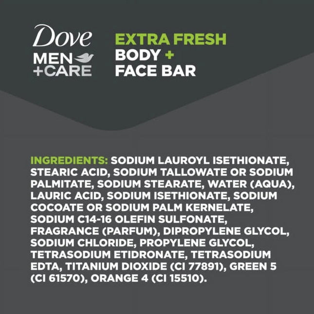 Dove Men+Care Body + Face Bar Invigorating Formula, Extra Fresh, 3.75 Oz 4 Bars