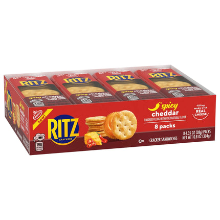 RITZ Spicy Cheddar Cheese Sandwich Crackers, Lunch Snacks, 8 Snack Packs (6 Crackers per Pack)