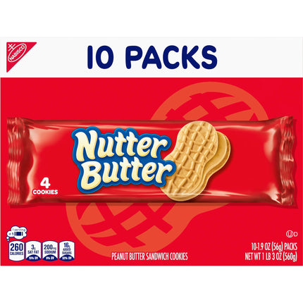 NUTTER BUTTER Peanut Butter Sandwich Cookies, 10 Snack Packs (4 Cookies per Pack)