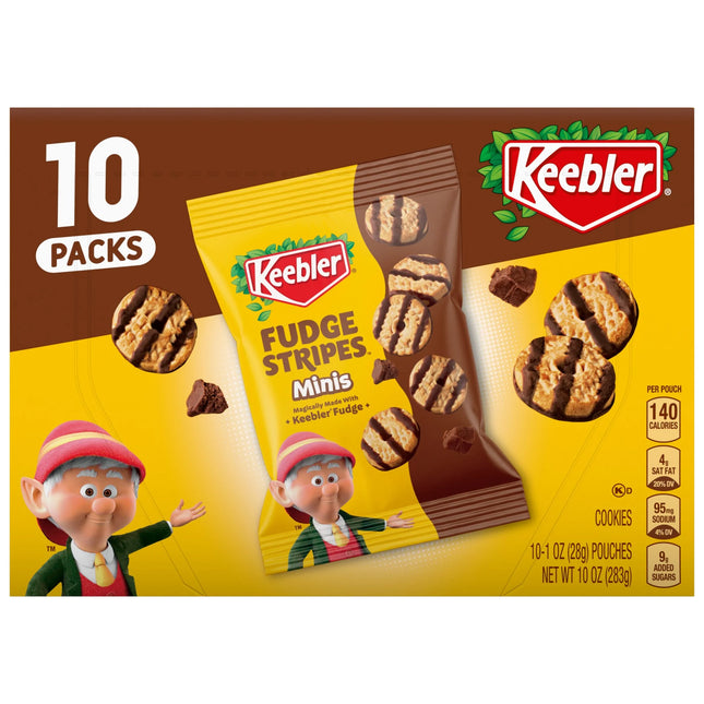 Keebler Fudge Stripes Minis, Original Shortbread Cookies Coated in Keebler Fudge, 10 Oz, 10 Count