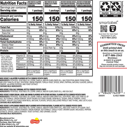 Miss Vickie'S Kettle Cooked Potato Chips, 4 Flavor Variety Pack, 1 Oz, 15 Count
