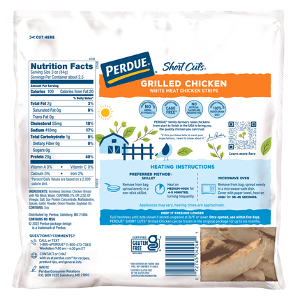 Perdue Short Cuts, Refrigerated Grilled Chicken Breasts Strips, 20G Protein per 3Oz Svg, 8 Oz.