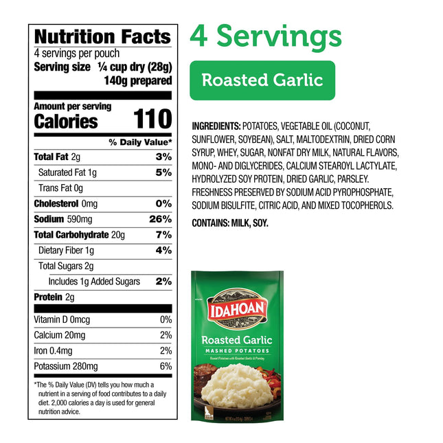 Idahoan Roasted Garlic Mashed Potatoes, 4 Oz Pouch