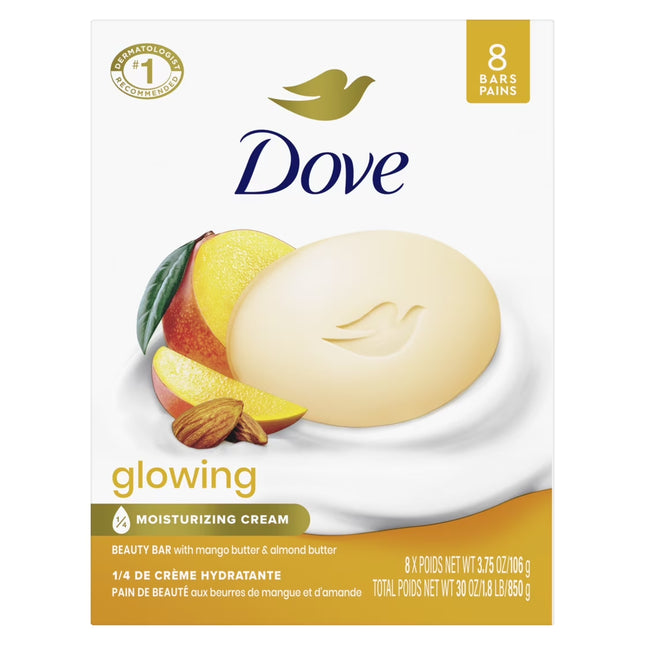 Dove Beauty Bar Women'S Bath Soap Glowing Mango & Almond Butters, 3.75 Oz 8 Bars